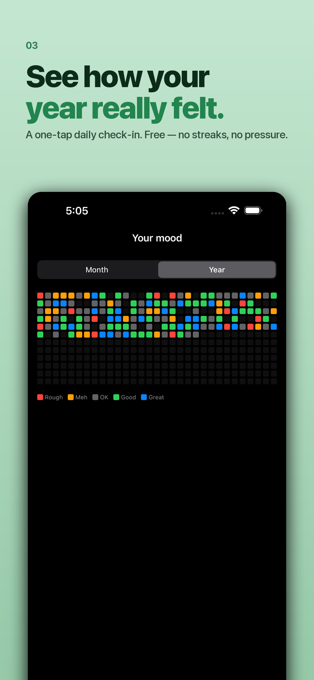 Tiny Wins mood tracking shown in full