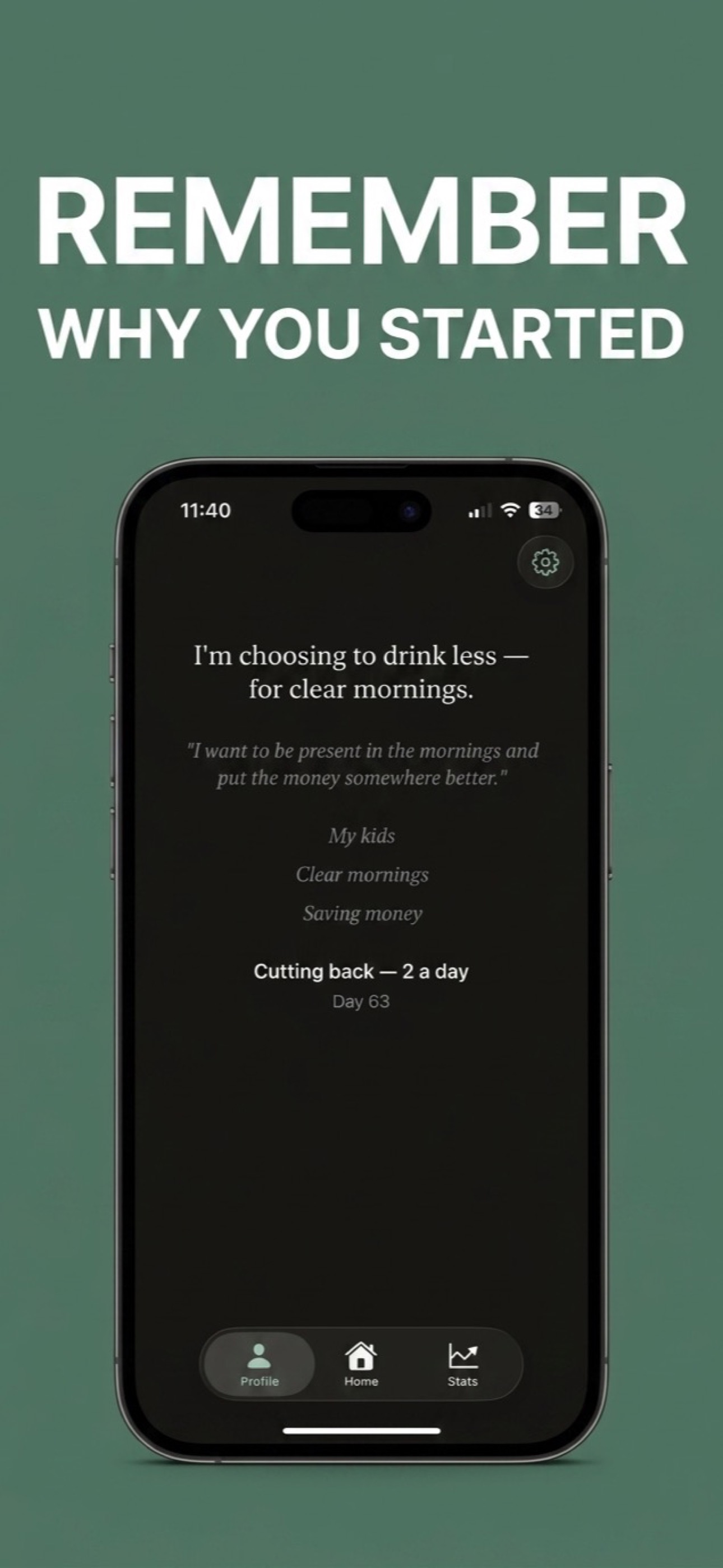 CutBack motivation screen shown in full
