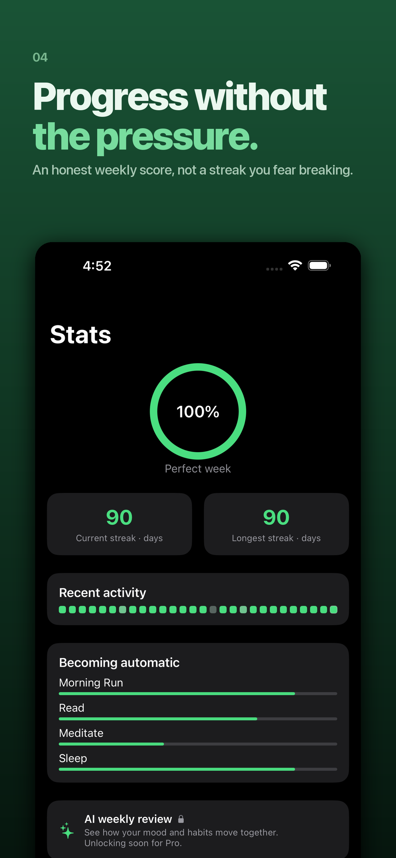 Tiny Wins progress statistics shown in full