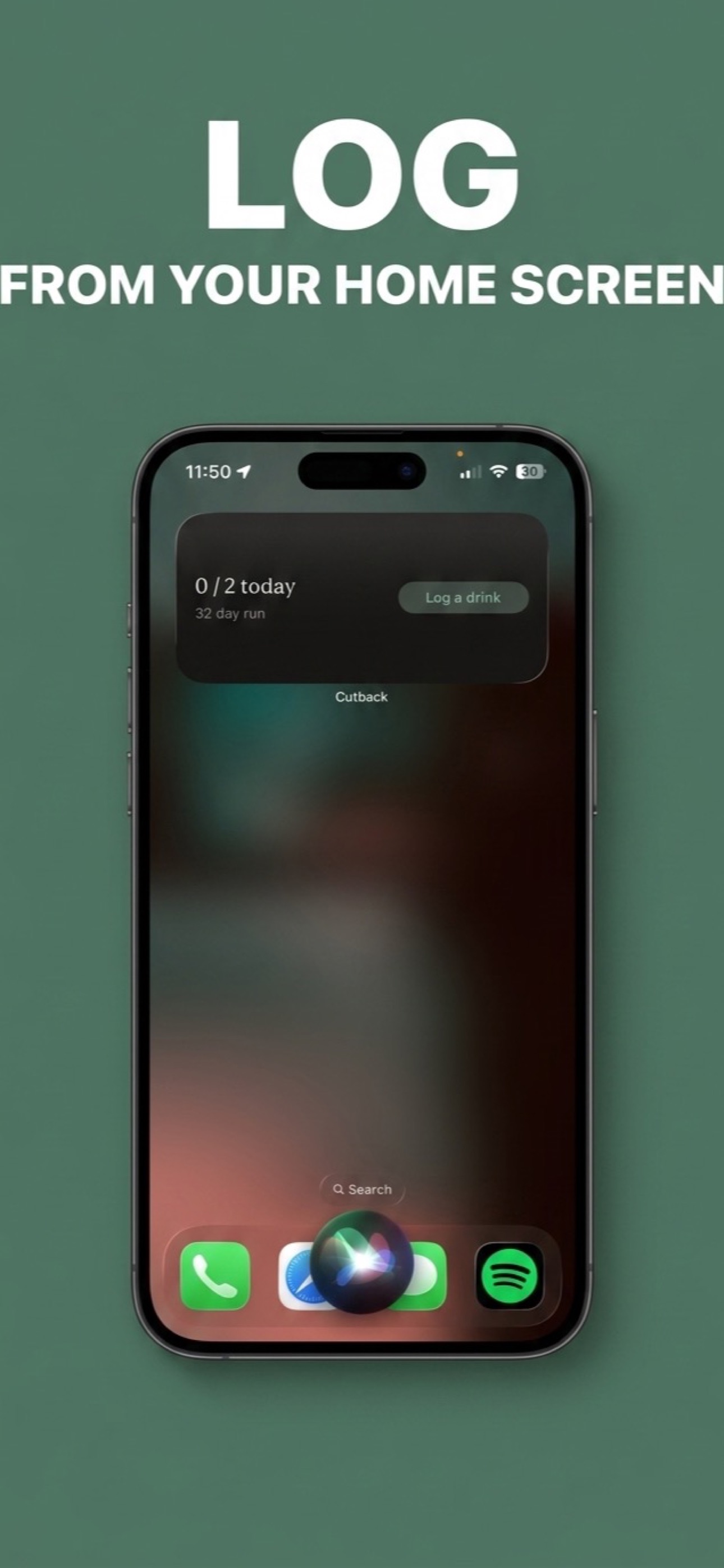 CutBack home screen check-in shown in full