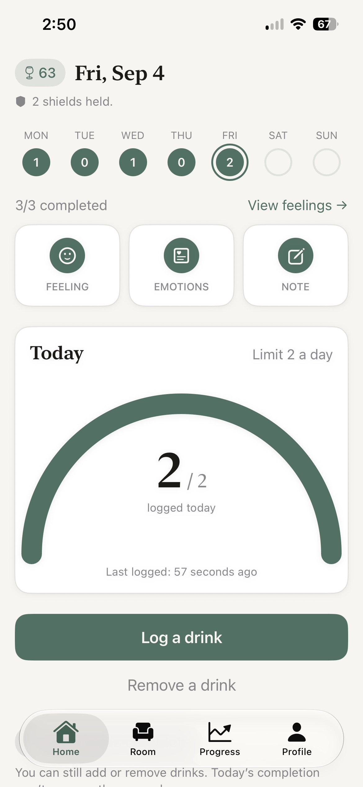 Cutback home and check-in screen shown in full